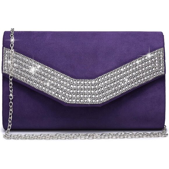 Women's Purple Evening Formal Party Clutches Cocktail Prom Velvet Handbags - Picture 1 of 5